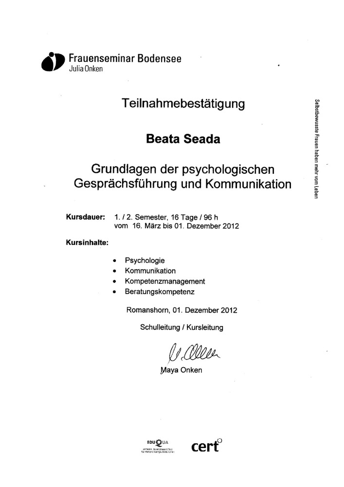 Beata Kulak Certyfikat 2