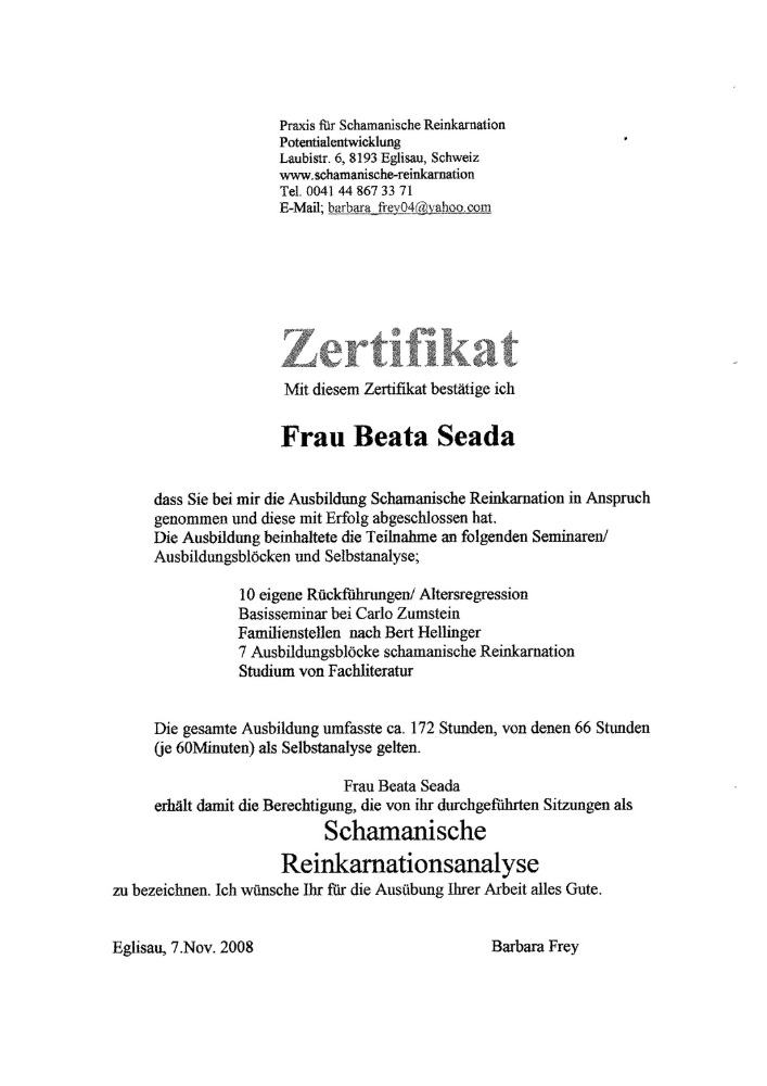 Beata Kulak Certyfikat Szamanka